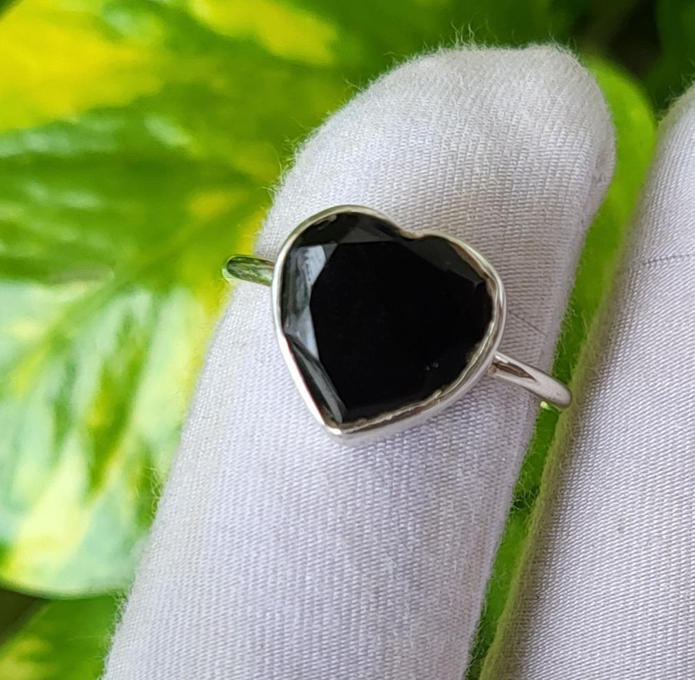 Natural Heart Black Onyx 925 Sterling Silver Heart Ring 8.25 US, Gift Ring A 39