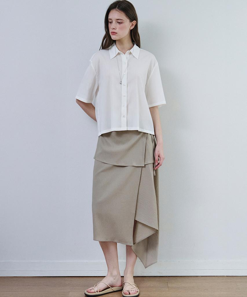 MALOUPE 3116 Crinkle Double Wrap Skirt (Beige)