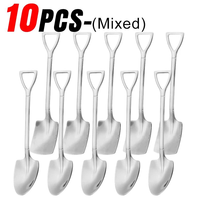 Stainless Steel Shovel Spoon Creative Gold Silver Coffee Spoons Ice Cream Dessert Scoops Teaspoon Kitchen Tableware Cutlery Sets