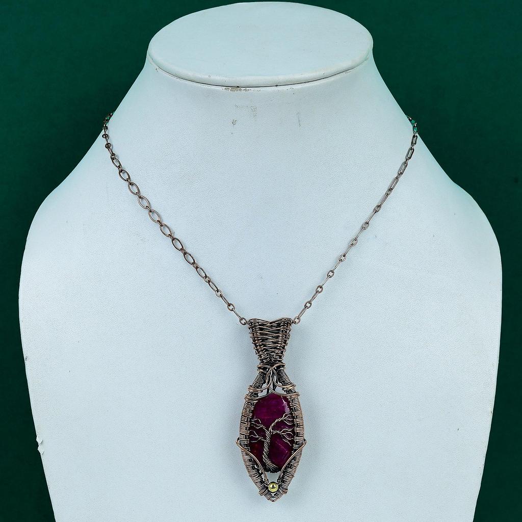 Faceted Kashmir Ruby Pendant Handmade Elegant Jewelry Copper Wire Wrapped Jewelry Real Gemstone Pendant Tree of Life Jewelry Gift for Him