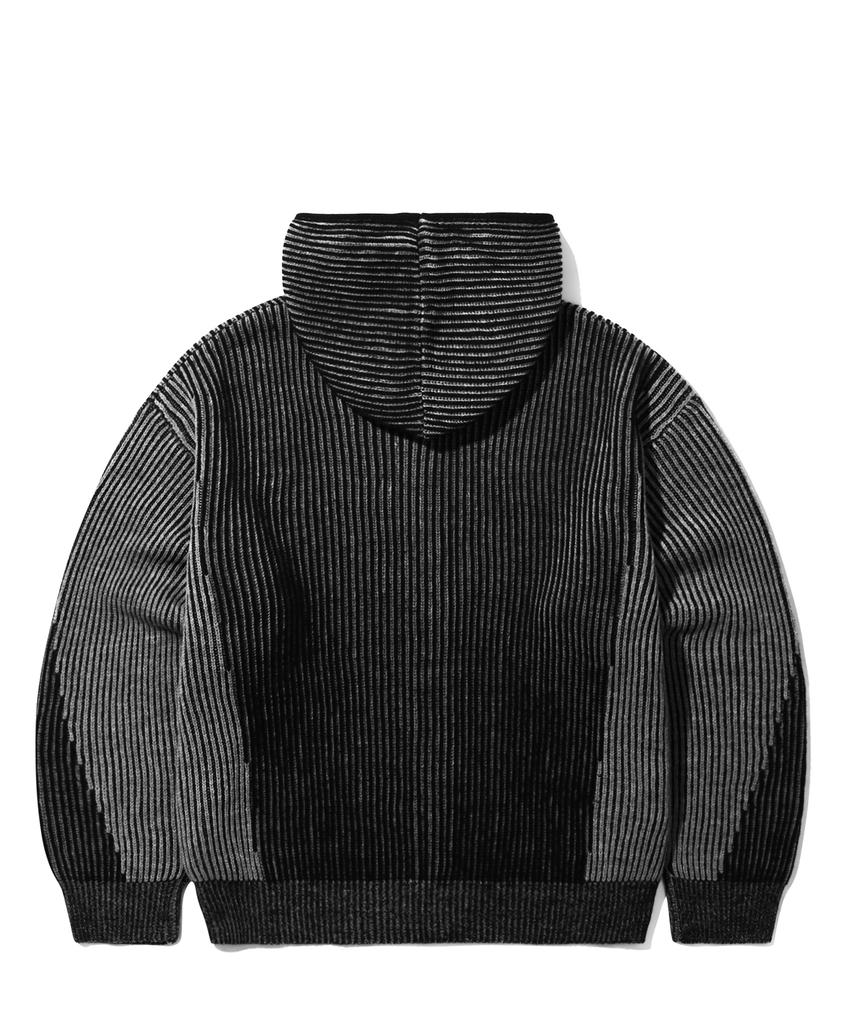 TRILLION Washable Two-Tone Hooded Zip-Up Graphic Knit (Black)