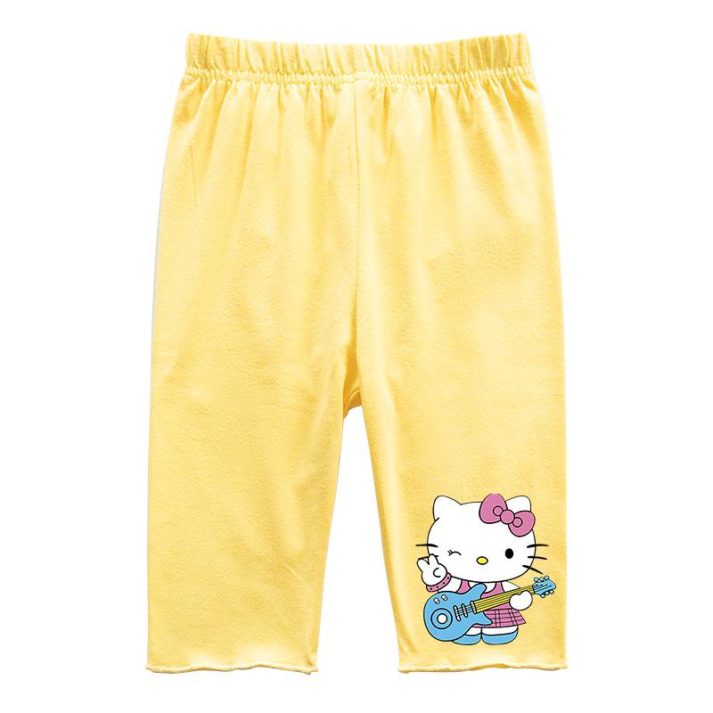 2022 Summer Girls' Cartoon Cat Print Capri Pants - Casual Fashion