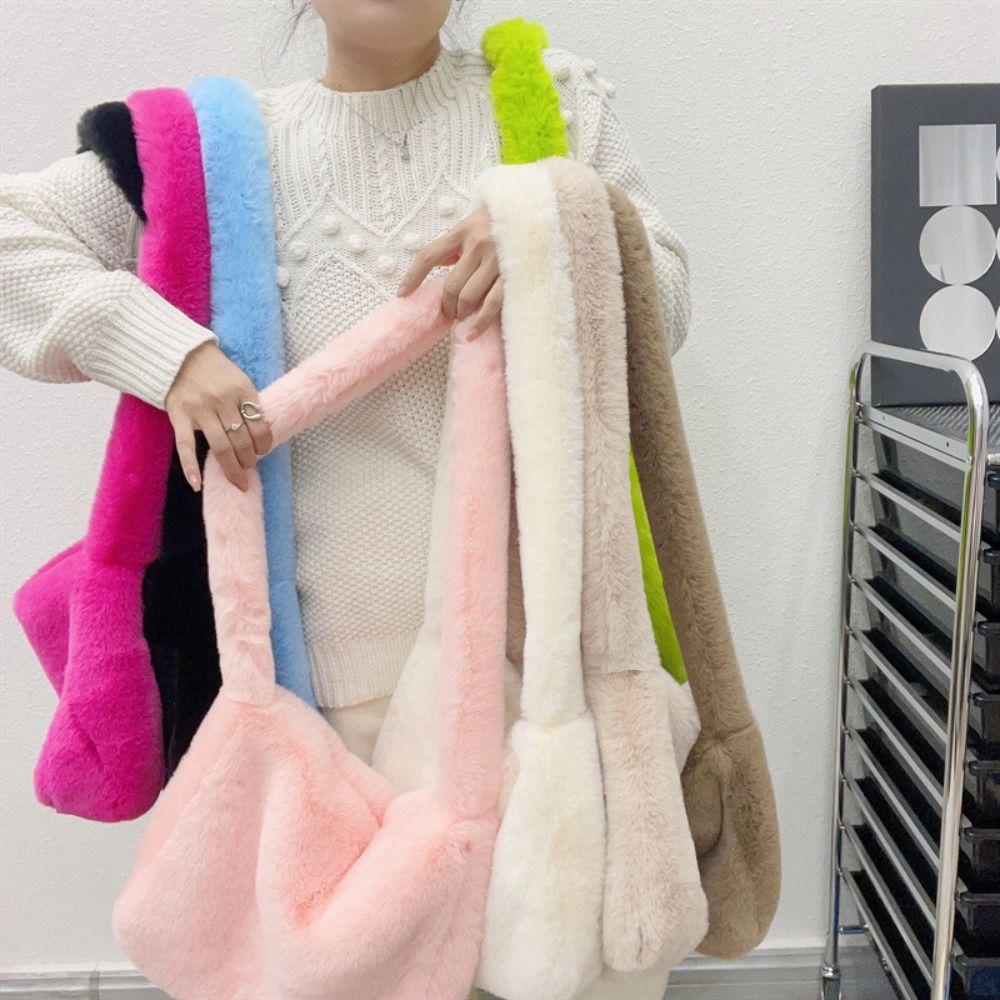 

All-match Plush Shoulder Bag Korean Style Y2K Tote Bag Solid Color Crossbody Bag Office Worker чорний