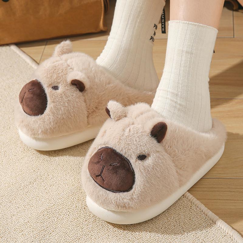 1Pair Closed Toe Plush Capybara Slippers Cozy Plush House Shoes Winter Warm Indoor/Outdoor Slippers