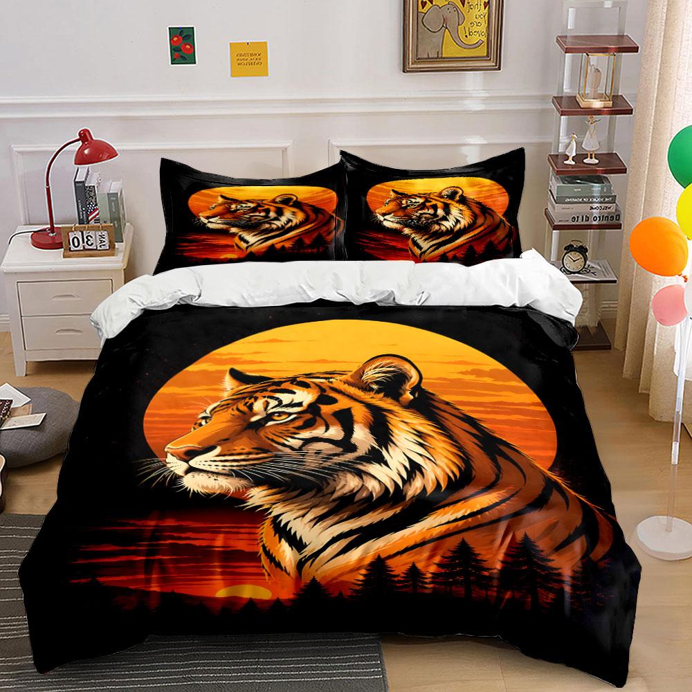 Tiger, sunset, and trees. Bedding sets Duvet cover sets Duvet covers Pillowcases(1*Duvet Cover 2*Pillowcases without duvet insert)