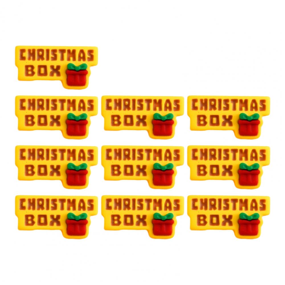 

10Pcs Christmas Letters Flat Back Scrapbook Cartoon Santa Clause Figurines Pattern Home Embellishments DIY Material for Desktop жовтий