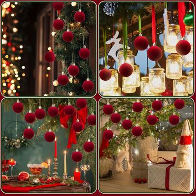 6cm Wine-Red Velvet Christmas Balls for Xmas Tree Flocked Xmas Ball Hanging Pendents Festival Party Home Decor Supplies Gift