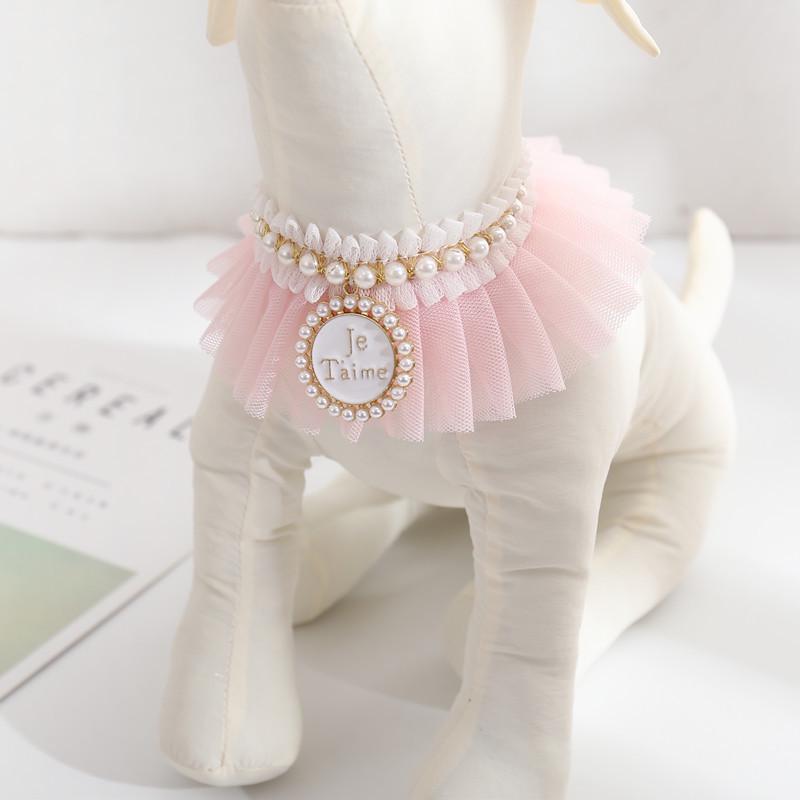 Pet Lace Pearl Collar: Plush Cat Necklace & Cute Dog Saliva Towel
