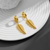 Minimalist Titanium Steel Feather Pendant Earrings