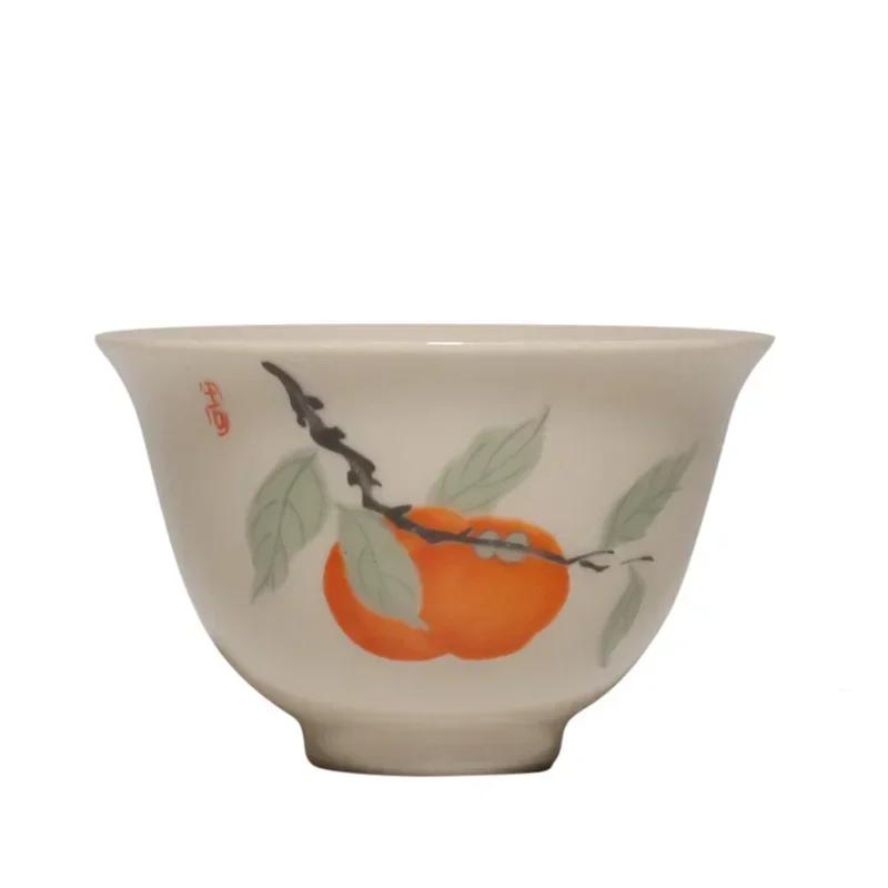 1 Pc Chinese Handmade Ceramic Teacup Travel Meditation Tea Cup Hand Painted Flowers and Plants Tea Bowl Porcelain Tea Set