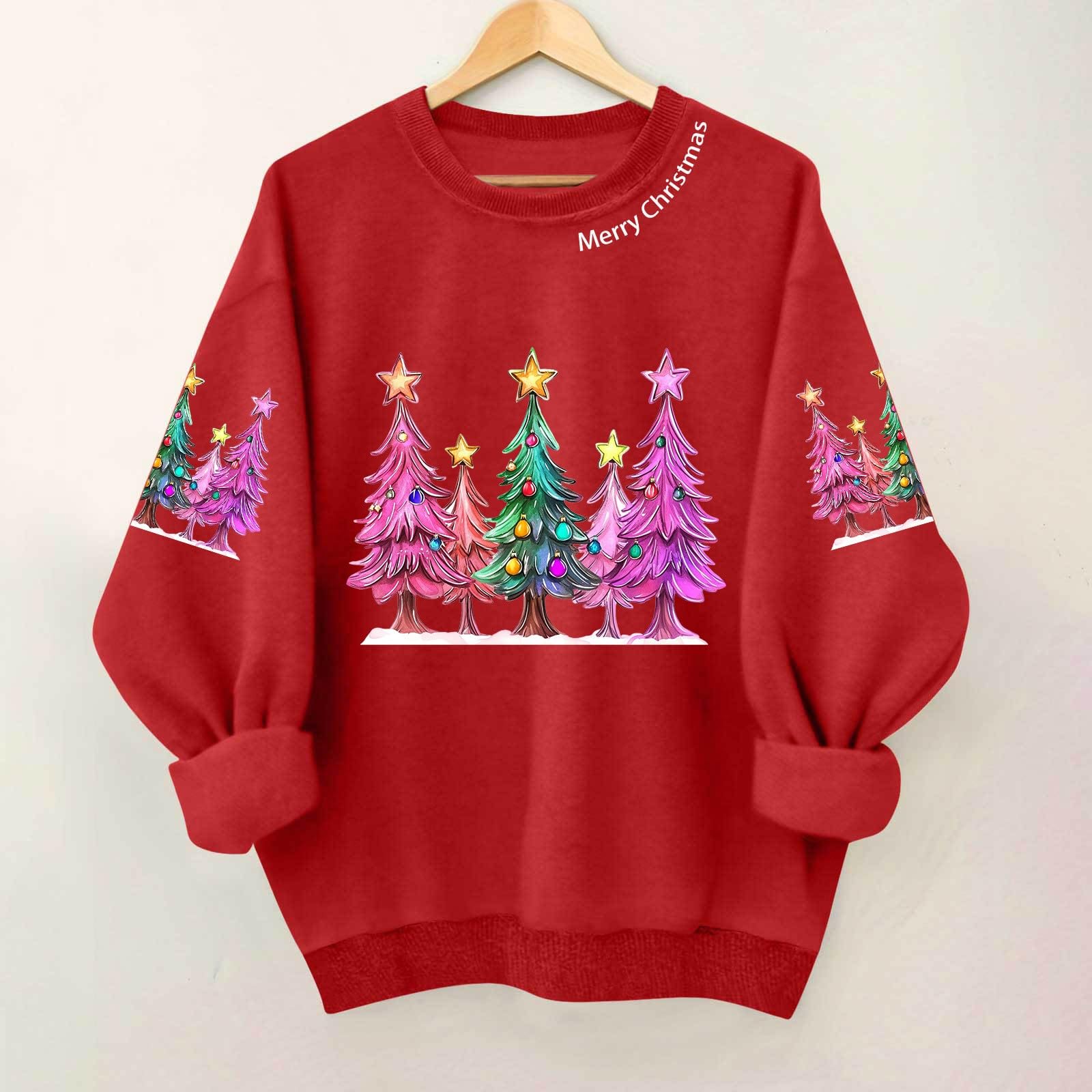 

Ladies Casual And Fashionable Round Neck Top With Christmas Print Hooded T-shirt Long Sleeved Sweatshirt L красный