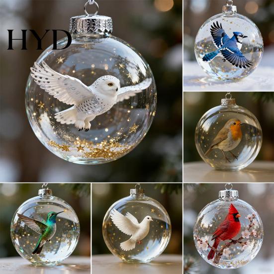 Handmade Glass Christmas Decorations Bird Acrylic Ornaments 2D Cardinals Animal Tree Elegant Decor Handcrafted Holiday Hanging for Home 3D Balls
