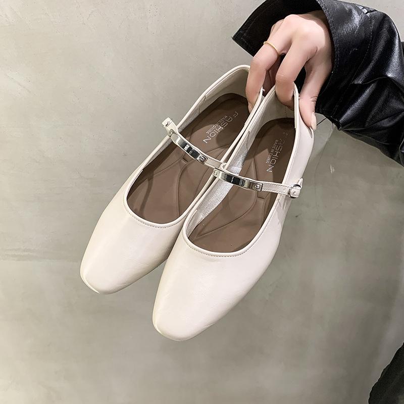 French square head Mary Jane shoes women's flat 2025 spring retro style soft leather low-heeled single shoes light mouth fashion women's shoes
