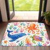 1pc, 2D Flat Printing, Marine Life Cartoon Mat Whale Octopus Turtle Coral Pattern Indoor Non-Slip Carpet, Non-Slip Machine Washable Easy Clean Polyest