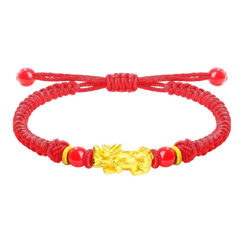 Pure Gold 999 Zodiac Red String Bracelet with Luck Beads for Baby's Full Moon or New Year