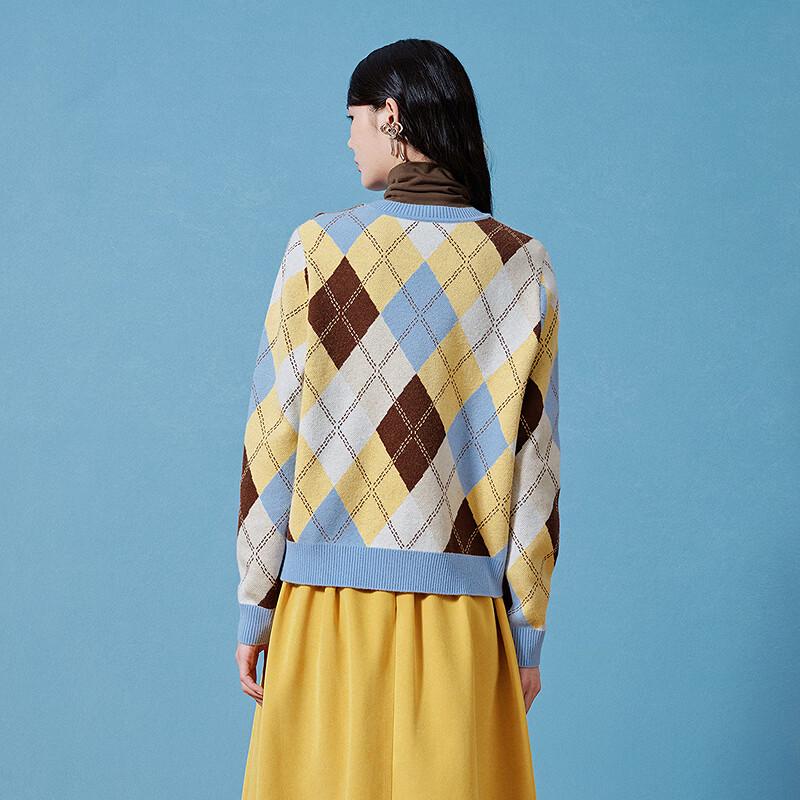 LEDIN Colorblock Argyle Round-Neck Knitted Sweater