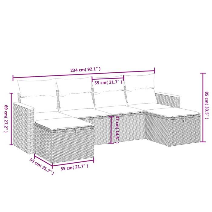 VidaXL Garden Lounge Set with Cushions 6 Pcs, Patio Sofas, Patio Furniture Set, Outdoor Furniture, Beige 3265342