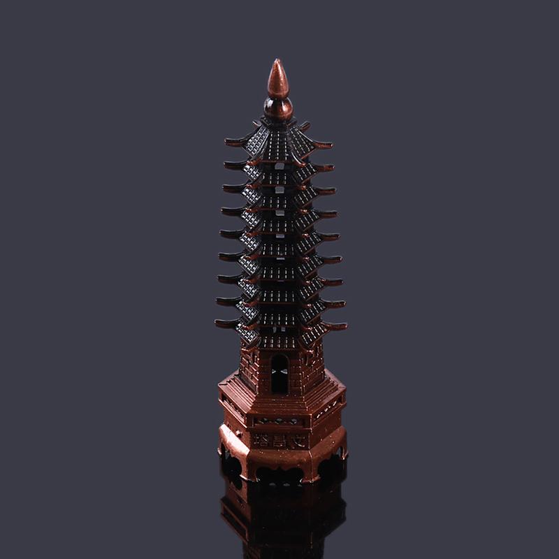 Feng Shui Zinc Alloy 3D Model Chinese Wenchang Pagoda Tower Crafts Statue Souvenir Home Decoration Metal Handicraft