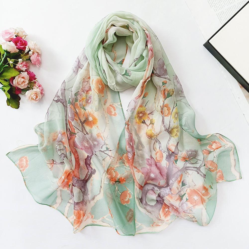 Embroidered Silk Scarf Sun-Resistant Long Wraps Summer Sunscreen Hijab  for Women
