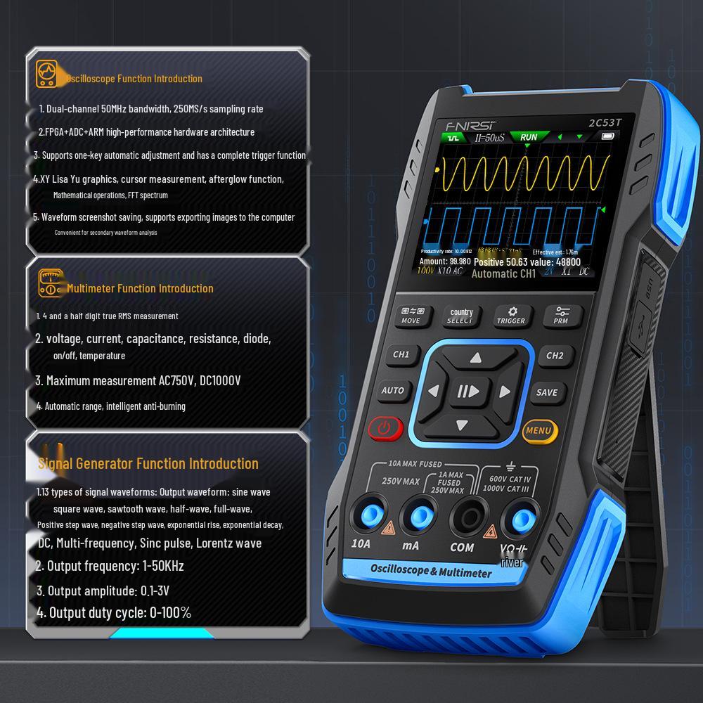 FNIRSI 2C53T Dual-Channel 50M Digital Oscilloscope Multimeter & Signal Generator 3-in-1