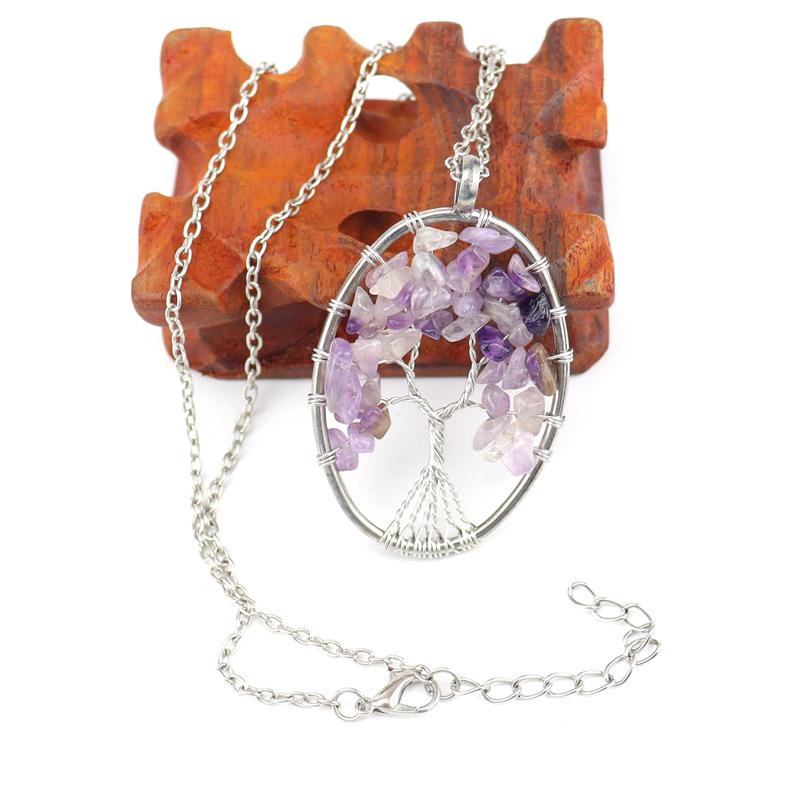 Hand-Wound Natural Gravel Crystal Curved Loose Root Tree Of Life Necklace Fortune Tree Necklace Women'S Necklace N24