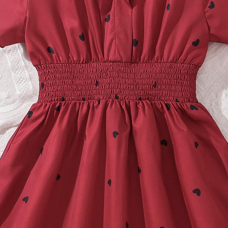 European And American Girls' Summer New Stylish Petal Sleeve Heart-Shaped Dress For Older Children