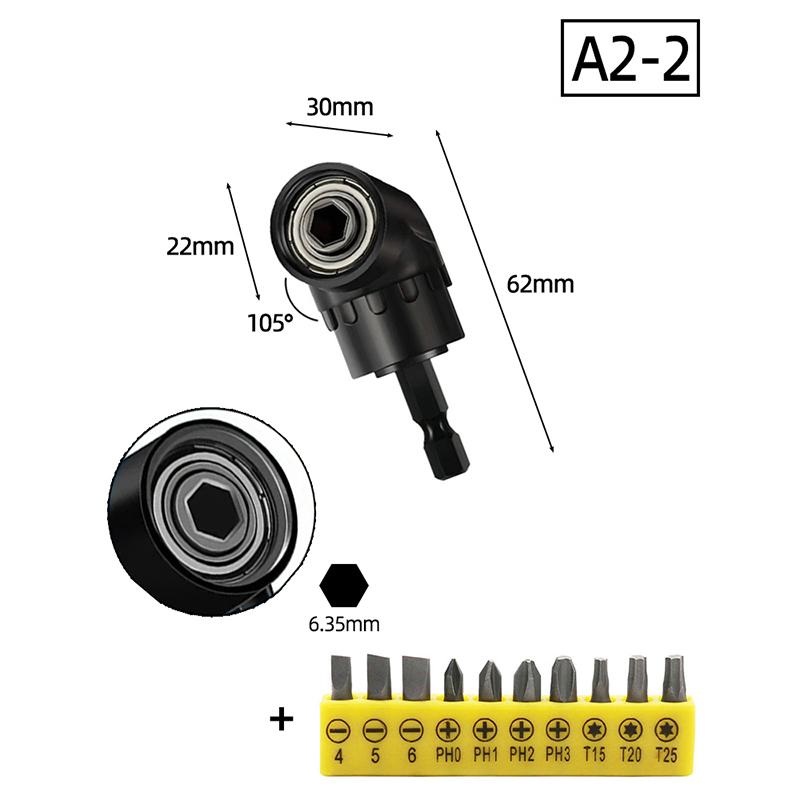 105 Degree Angle Socket Adapter 1/4 inch Extension Hex Drill Bit Adjustable Screwdriver Holder Slotted Phillips Power Hand Tools