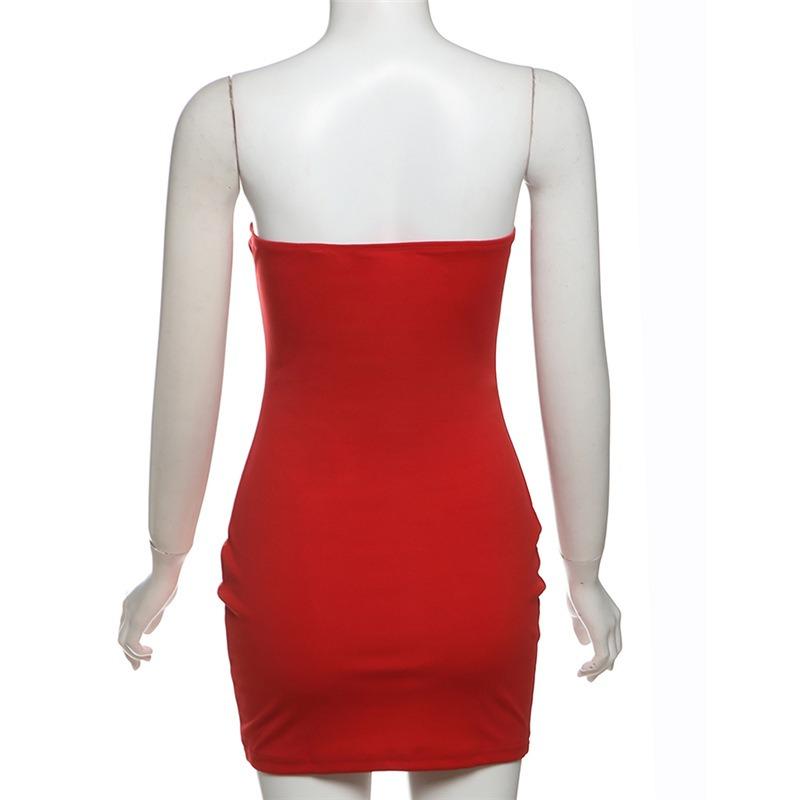 Fall Women's Solid Color Slim-fit Street Fashion Straight-neck Strapless Dress