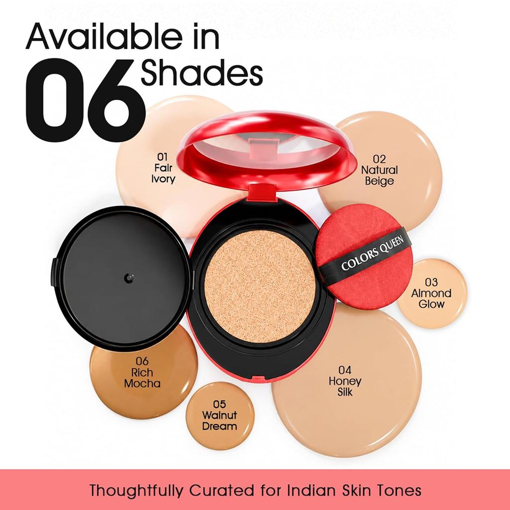 Colors Queen Red Cushion Foundation Ultra-Light Weight Satin Glow Full Coverage Hydrating 72 Hours Long Lasting For Women
