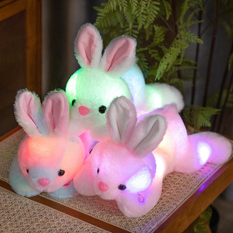 Writing A Notebook Unisex Kids Pink/White Cartoon Colorful Seven-Color Glowing Rabbit Doll Plush Toy Children's Comfort Pillow To Give Best Friend Gift