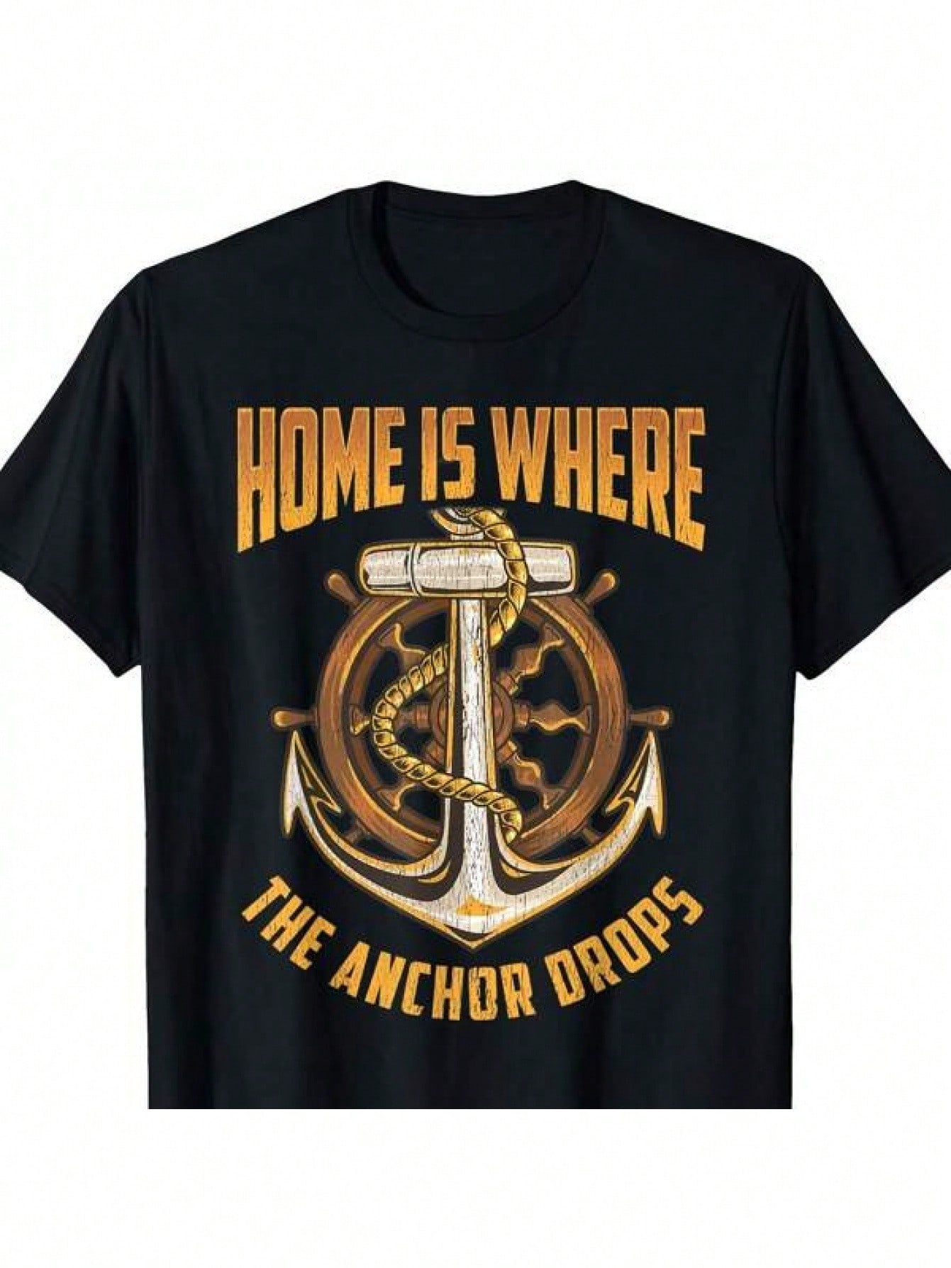 Funny Nautical Slogan T-Shirt Home Is Where The Anchor Drops - Nautical Theme Boat Captain & Sailor Design, Loose Fit Casual Shirt For &, All-Season S