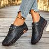 New Plus Size Flat Single Shoes Round Toe Lace-up Deep Mouth Soft Sole Soft Slip Non-slip Low-top Women's Casual Leather Shoes