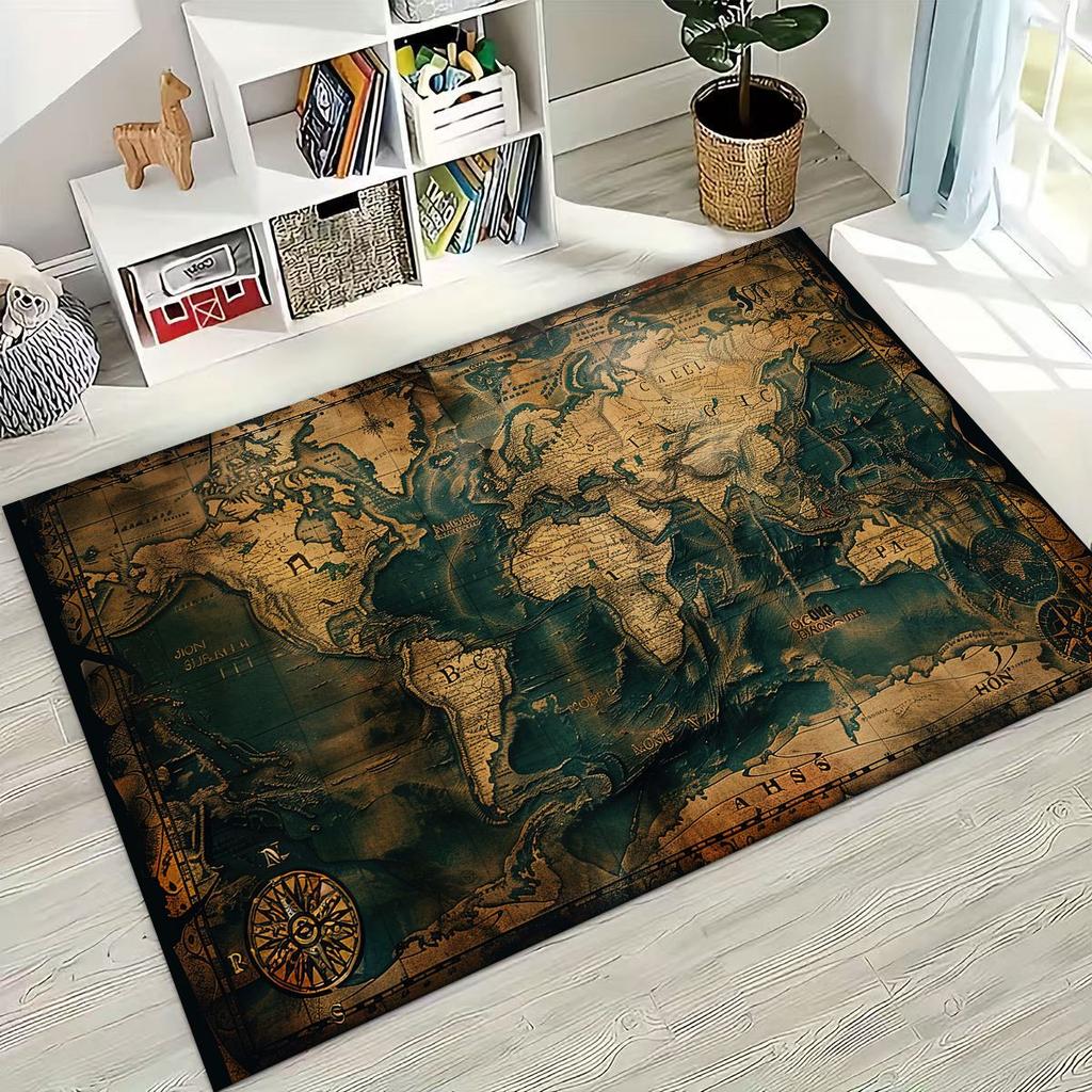 Retro Nautical Map Chart Treasure Map Compass Moto Rug for Bedroom Living Room Sofa Home Doormat Decor,Kids Non-slip Floor Mat