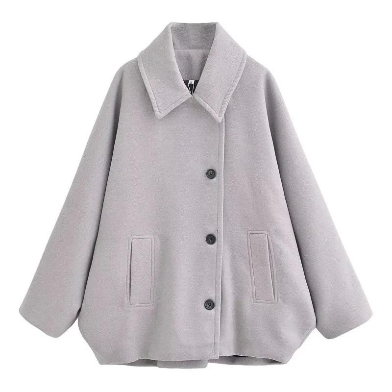 Women Tweed Coat Solid Color Suit Collar Long Sleeve Double Breasted Autumn and Winter Imitation Wool Mid-length Jacket