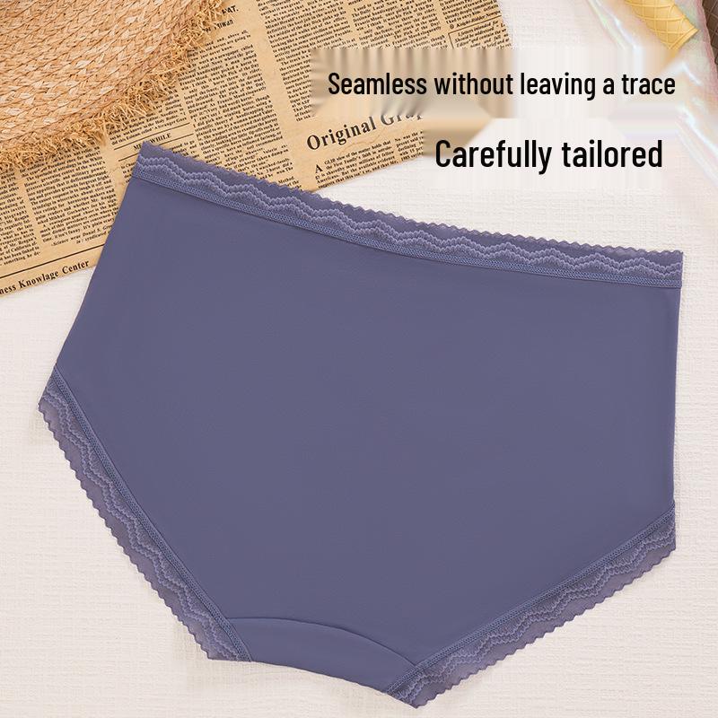 Women's Summer Ice Silk Mid-Waist Lace Panties - Breathable, Seamless, Comfortable with Antibacterial Cotton Crotch