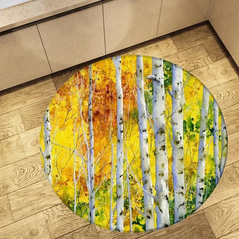 Forest Tree Landscape Print Round Carpet Non-slip Floor Mat Soft Indoor Circle Area Rug for Living Room Bedroom Dorm Kitchen