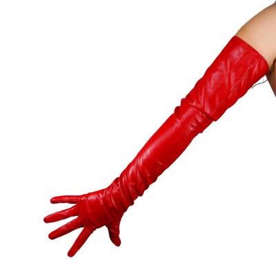 DooWay 70cm Červené DLOUHÉ Kožené RUKAVICE Umělá jehněčí kůže Ovčí kůže Svatba Móda Cosplay Halloweenský kostým Večerní Operační rukavice