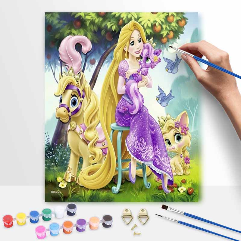 Disney oil painting painting kit Rapunzel Pascal horse home bedroom wall decoration creative handmade gift 20x30cm