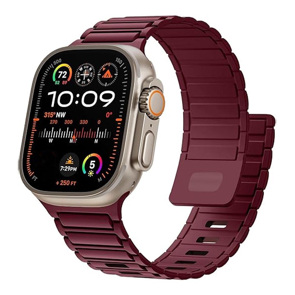 

Магнитный ремешок для Apple Watch Band 49 мм 45 мм 46 мм 44 мм 40 мм 42 мм 41 мм Силиконовый браслет Correa Series 10 9 8 7 6 5 SE Ultra 3 42 44 45 46 49 mm вино красного