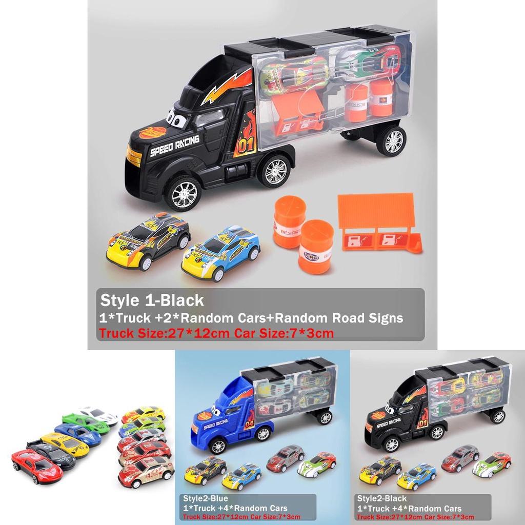 Ultimate Toy Truck Carrier Play Set With 4 Vibrant Mini Cars And Road Signs