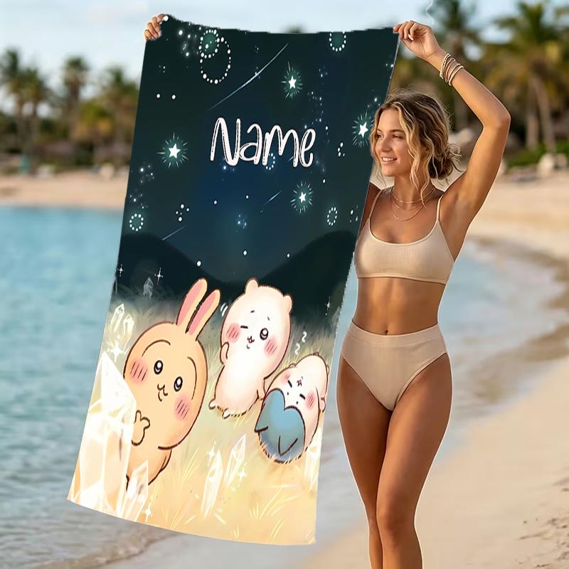 Customizable personalized beach towels Chiikawa themed designs.Suitable for the beach, yoga, sports;ideal as beach accessories
