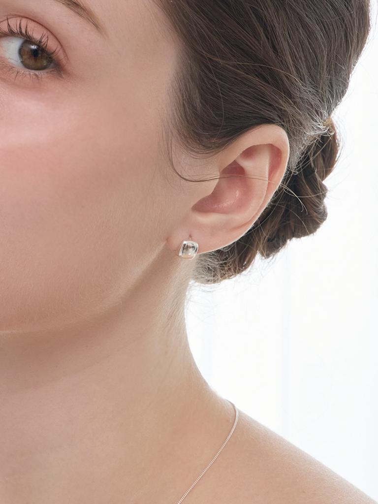 Lucore Silver 925 Convex Square One-Touch Earrings