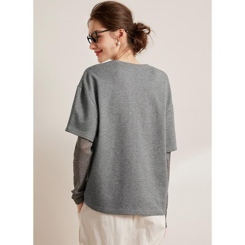 Bailuyu Women's Fake Two-Piece Printed T-Shirt