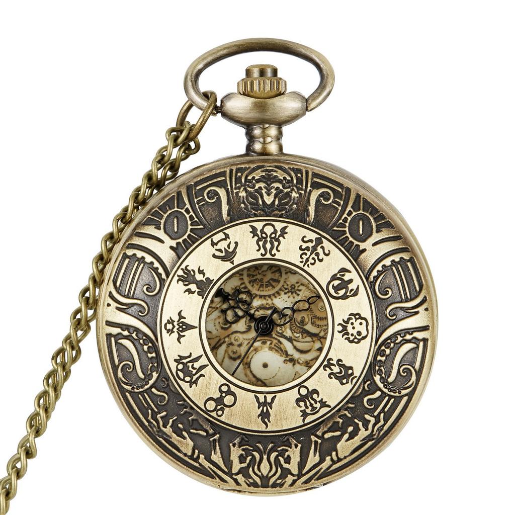 Large Black Decorative Romagna Double Display Pocket Watch Retro Necklace Men'S Alloy Pocket Watch