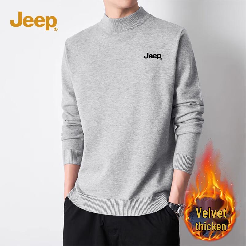 JEEP Men's Winter Fleece-Lined Semi-High Collar Pullover Sweater