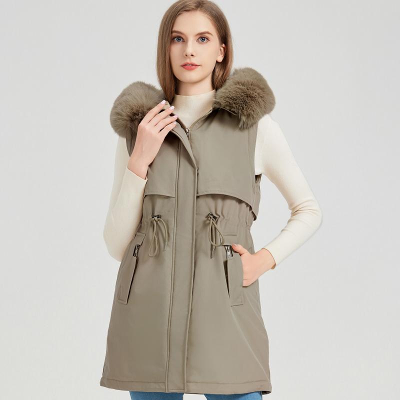 Fashion Winter Coat Female Long Parkas Hooded Faux Fur Collar Detachable Sleeves Loose Thick Warm Women's Jackets