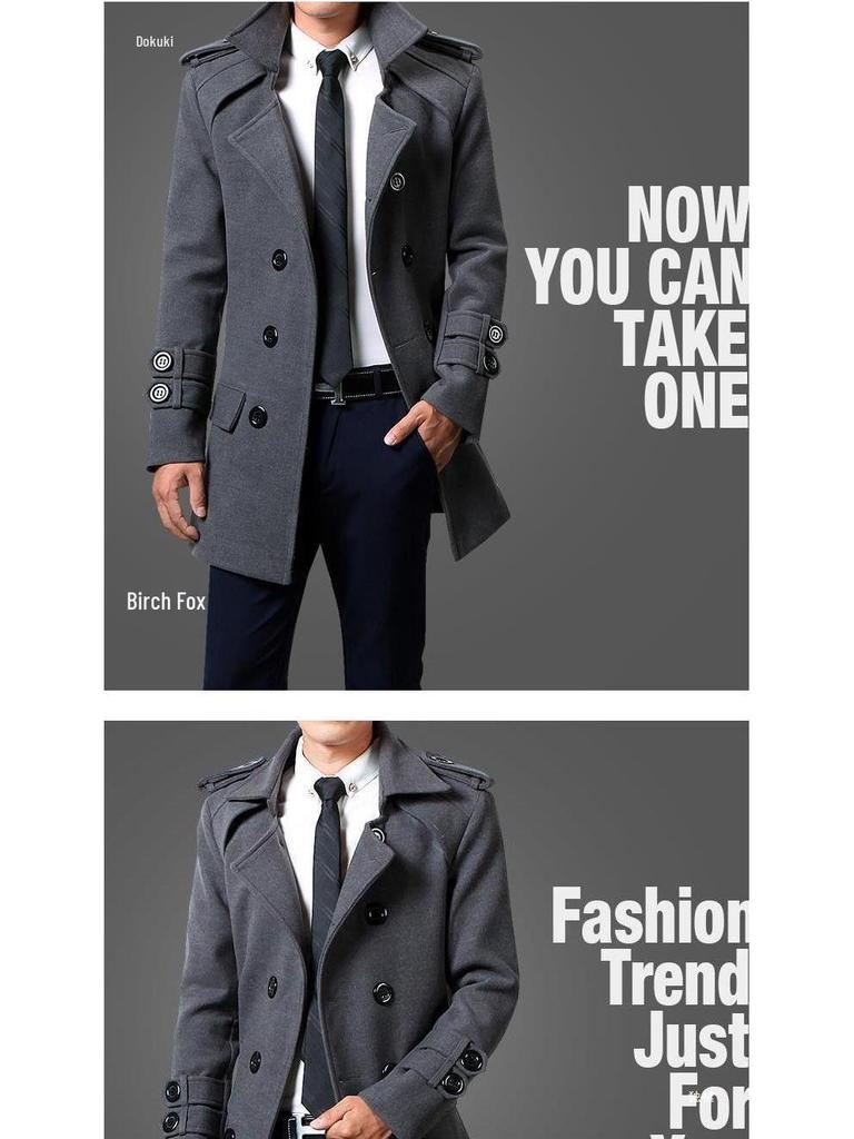 2022 Men's Double-Breasted Woolen Windbreaker: Slim Korean Style, Autumn/Winter Trend, Youth Thick Coat