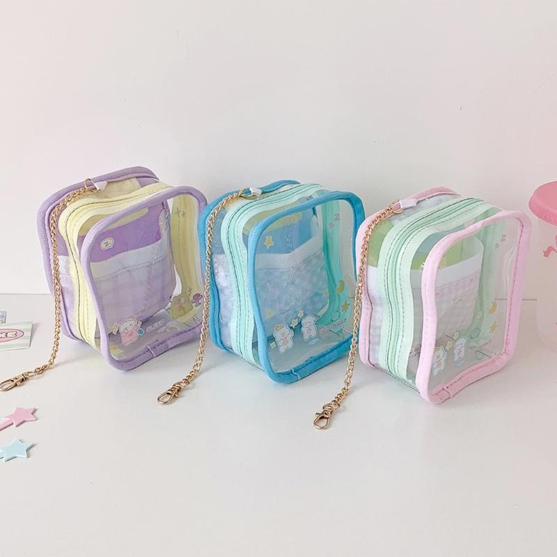 Clear PVC Storage Bag With Cartoon Prints Spacious Compartment Display Pouch For School Travel Outdoor Activities