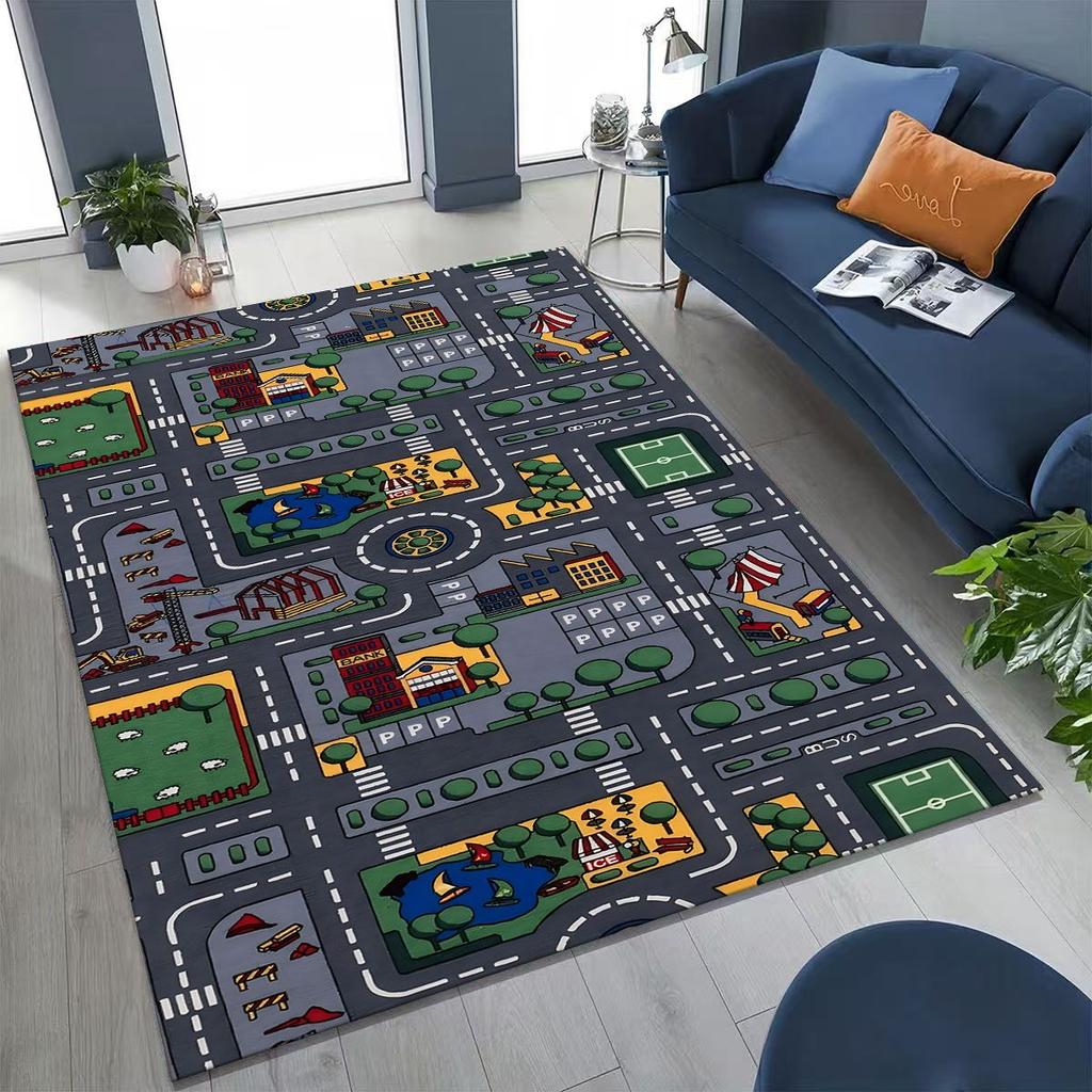 Child Urban City Road Traffic Learning Interactive Game Playroom Rug for Bedroom Living Room Sofa Home Doormat Decor,Non-slip
