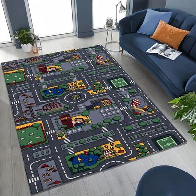 Child Urban City Road Traffic Learning Interactive Game Playroom Carpet Rug for Bedroom Living Room Sofa Doormat Decor,Non-slip